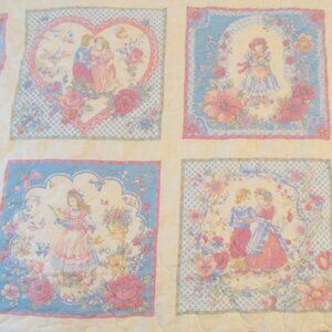 Vintage Homemade Kid's Bedspread + Pillowcase featuring Victorian-Themed Art